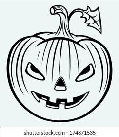 Halloween pumpkin. Image isolated on blue background