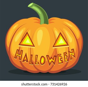 Halloween pumpkin with «halloween» inscription instead of mouth. Halloween vector background