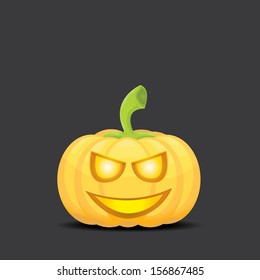 Halloween Pumpkin isolated on black background. Scary Jack. Vector illustration