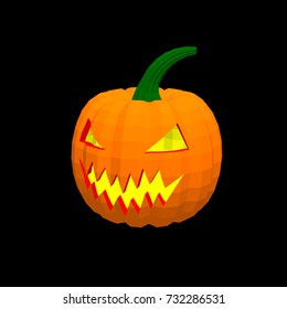 Halloween pumpkin. Isolated on black background. 3d Vector illustration.