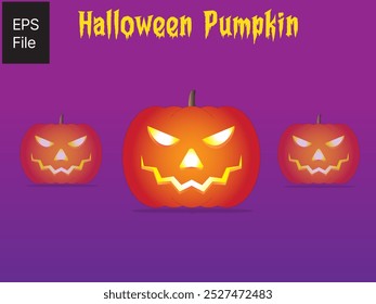 Halloween Pumpkin Isolated on purple background -scary halloween pumpkin glowing vector