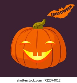 Halloween pumpkin isolated on purple background. Trick or treat carving. Jack o Lantern design element. 