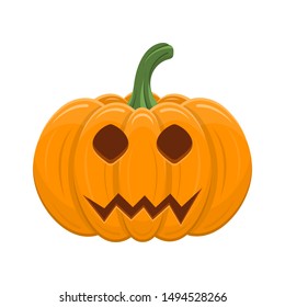 Halloween pumpkin isolated on white background. Cartoon orange pumpkin with smile, funny face. The main symbol of the Halloween, autumn holidays. Vector illustration for any design.