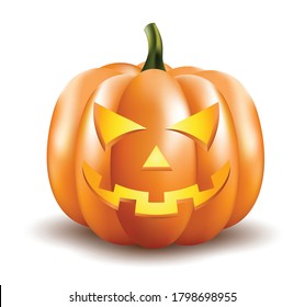 Halloween Pumpkin isolated on white background.Scary Jack O Lantern halloween pumpkin with light inside 3d render.