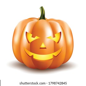 Halloween Pumpkin isolated on white background.Scary Jack O Lantern halloween pumpkin with light inside 3d render.