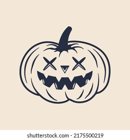 Halloween pumpkin isolated on white background. Vintage Jack o lantern icon. Vector illustration