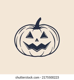 Halloween pumpkin isolated on white background. Vintage Jack o lantern icon. Vector illustration