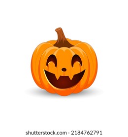 Halloween Pumpkin isolated on white background. The main symbol of the Happy Halloween holiday. Orange spooky pumpkin with scary smile holiday Halloween.	