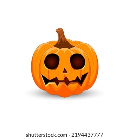 Halloween Pumpkin isolated on white background. The main symbol of the Happy Halloween holiday. Orange spooky pumpkin with scary smile holiday Halloween. Vector illustration.