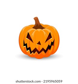 Halloween Pumpkin isolated on white background. The main symbol of the Happy Halloween holiday. Orange spooky pumpkin with scary smile holiday Halloween. Vector illustration.