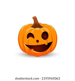 Halloween Pumpkin isolated on white background. The main symbol of the Happy Halloween holiday. Orange spooky pumpkin with scary smile holiday Halloween. Vector illustration.