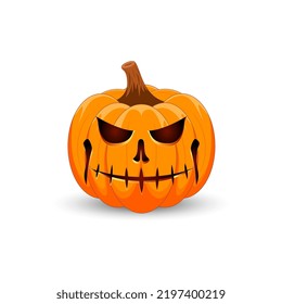 Halloween Pumpkin isolated on white background. The main symbol of the Happy Halloween holiday. Orange spooky pumpkin with scary smile holiday Halloween. Vector illustration.