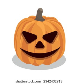Halloween pumpkin isolated on white background. The main symbol of the Halloween celebration. Orange pumpkin with a smile. Vector illustration.