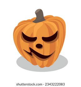 Halloween pumpkin isolated on white background. The main symbol of the Halloween celebration. Orange pumpkin with a smile. Vector illustration.