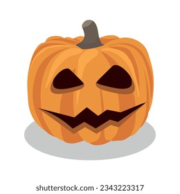 Halloween pumpkin isolated on white background. The main symbol of the Halloween celebration. Orange pumpkin with a smile. Vector illustration.
