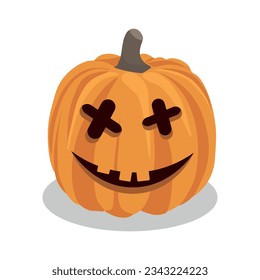 Halloween pumpkin isolated on white background. The main symbol of the Halloween celebration. Orange pumpkin with a smile. Vector illustration.