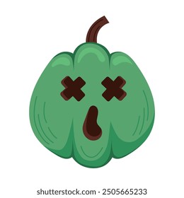 Halloween pumpkin isolated on white background. Vector Illustration of green cartoon pumpkin head