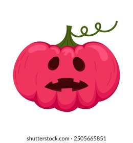 Halloween pumpkin isolated on white background. Vector Illustration of pink spooky pumpkin head