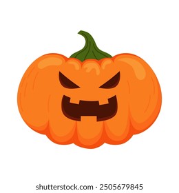 Halloween pumpkin isolated on white background. Vector Illustration of smiling spooky pumpkin head