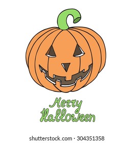 Halloween pumpkin isolated on white background. Merry halloween. Vector illustration. EPS 10.