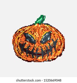 Halloween pumpkin isolated vector pixel art style illustration
