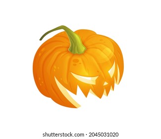 A Halloween pumpkin in an isometric view is isolated on a white background. Vector illustration.