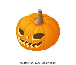 A Halloween pumpkin in an isometric view is isolated on a solid white background. Vector illustration.