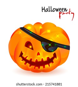Halloween pumpkin Jack with eye patch. Vector illustration.