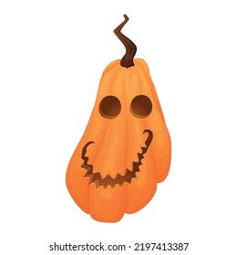 Halloween pumpkin jack lantern with carved mouth and eyes, vector isolated cartoon illustration.