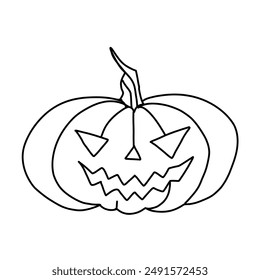 Halloween Pumpkin Jack Lantern with Carved Smiling Face. Halloween lantern pumpkin, simple outline vector illustration in black and white style.