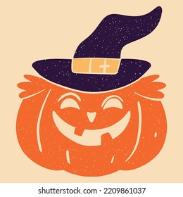 Halloween pumpkin. Jack lantern. Decor for Halloween. Funny pumpkins. Background, poster, t-shirt design. Vector illustration. pumpkin in witch hat