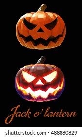 Halloween pumpkin jack lantern with two different mood on dark background