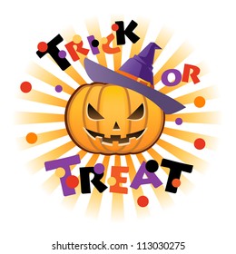 Halloween pumpkin Jack o lantern wearing halloween wich hat
