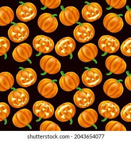 A Halloween pumpkin Jack O Lantern pattern seamless tiling background design illustration