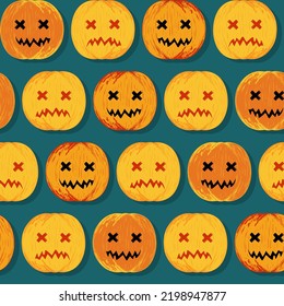 Halloween pumpkin jack o lantern vector seamless pattern. Autumn seasonal holiday clip art hand painted, halloween holiday isolated