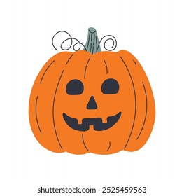 Halloween pumpkin. Jack o lantern. Cute character on white isolated background. Orange holiday symbol. Flat vector illustration.