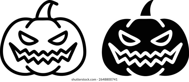 Halloween Pumpkin Jack O Lantern Vector, Scary Face Silhouette, Spooky Black White Clipart