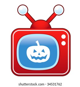 Halloween pumpkin Jack 'o Lantern icon icon on retro television set