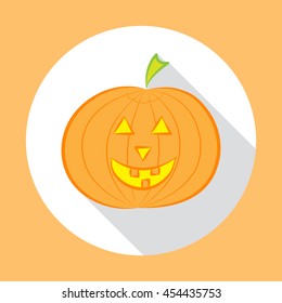 Halloween Pumpkin Jack O' Lantern. Flat design with long shadow. Vector illustration. EPS10.