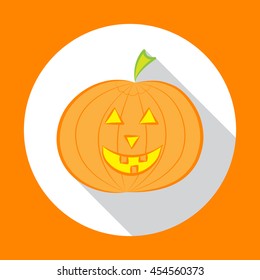 Halloween Pumpkin Jack O' Lantern. Flat design with long shadow. Vector illustration. EPS10.