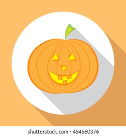 Halloween Pumpkin Jack O' Lantern. Flat design with long shadow. Vector illustration. EPS10.