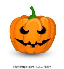 Halloween pumpkin jack with a sinister smirk. Isolated vector object on a white background.