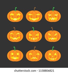Halloween Pumpkin Jack-o-Lantern Characters With Lights On