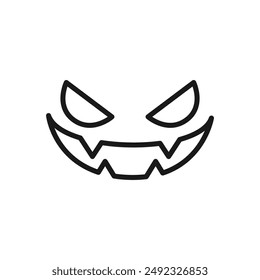 Halloween pumpkin jack-o-lantern face outline line art doodle, October season trick or treat party scary expression vector clipart