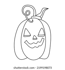 Calabaza de Halloween o jack-o-lantern Hand dibujó la ilustración del vector del doodle. Borde negro. Ideal para colorear.
