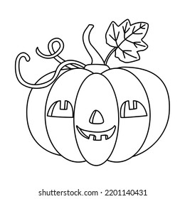 Halloween pumpkin or jack-o-lantern Hand drawn doodle vector illustration. Black outline. Great for coloring.