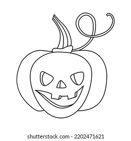 Halloween pumpkin or jack-o-lantern Hand drawn doodle vector illustration. Black outline. Great for coloring.