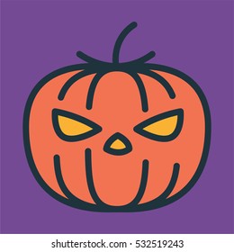 Halloween Pumpkin Jack-o'-lantern Minimal Color Flat Line Stroke Icon Pictogram Symbol Illustration