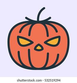 Halloween Pumpkin Jack-o'-lantern Minimal Color Flat Line Stroke Icon Pictogram Symbol Illustration