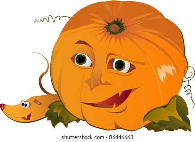 halloween pumpkin jack-o-lantern with mouse